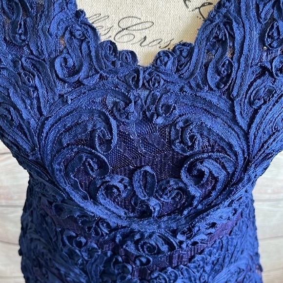 Yoana  Baraschi Blue Lace Dress Sheath Arabesque Short Sleeves Size 4 - Picture 3 of 11